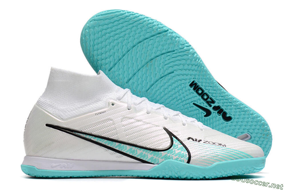 Men's Nike Air Zoom Mercurial Superfly 9 Elite IC Football Shoes - White/Blue/Black 2