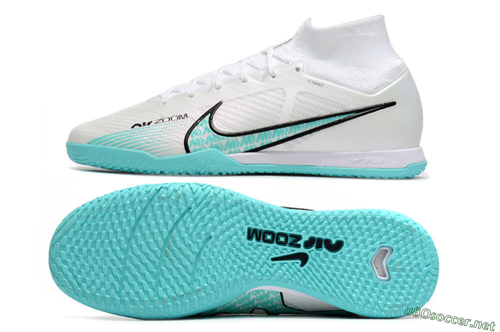 Men's Nike Air Zoom Mercurial Superfly 9 Elite IC Football Shoes - White/Blue/Black 1