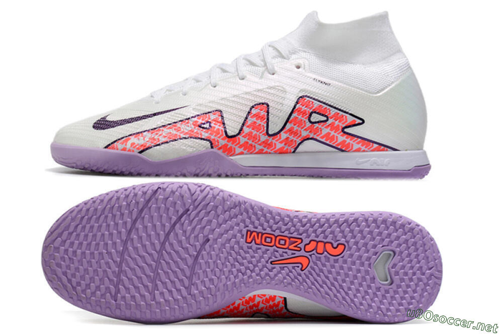 Men's Nike Air Zoom Mercurial Superfly 9 Elite IC Football Shoes - White/Black/Red/Purple 1