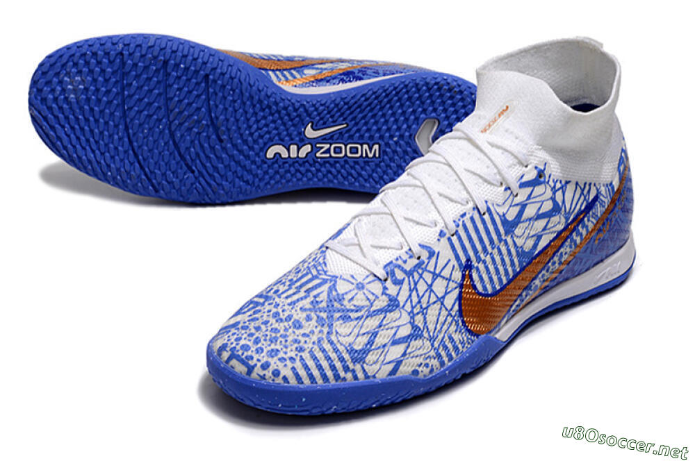 Men's Nike Air Zoom Mercurial Superfly 9 Elite IC Football Shoes - White/Blue/Gold 3