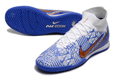 Men's Nike Air Zoom Mercurial Superfly 9 Elite IC Football Shoes - White/Blue/Gold