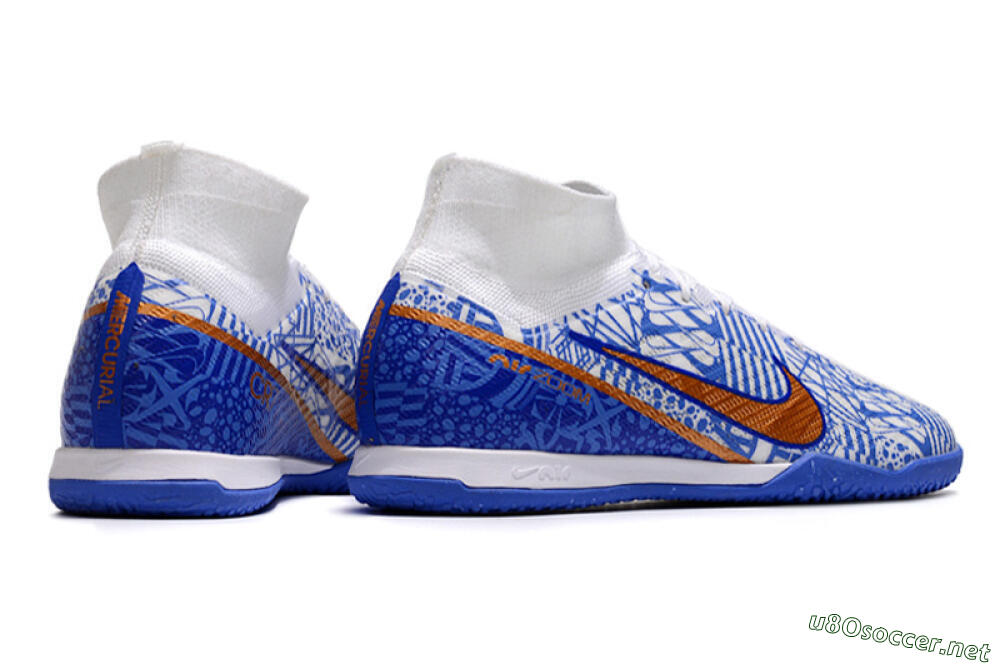 Men's Nike Air Zoom Mercurial Superfly 9 Elite IC Football Shoes - White/Blue/Gold 6