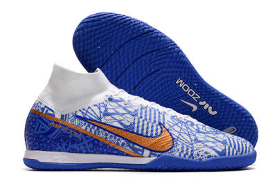 Men's Nike Air Zoom Mercurial Superfly 9 Elite IC Football Shoes - White/Blue/Gold