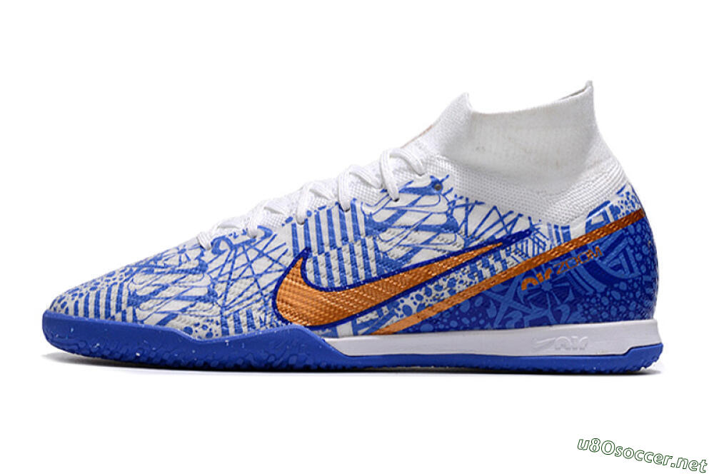 Men's Nike Air Zoom Mercurial Superfly 9 Elite IC Football Shoes - White/Blue/Gold 0