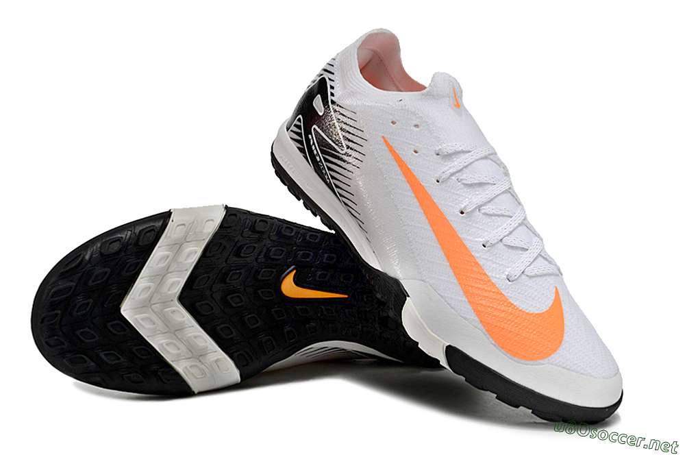 Men's Nike Air Zoom Mercurial Vapor 16 Elite TF Football Shoes - White/Black/Orange 3