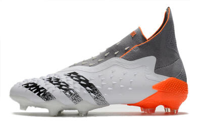 Men's Adidas Predator Freak+ Laceless FG Football Boots - White/Grey/Orange