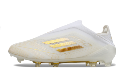 Unisex Adidas F50 Elite Laceless FG Football Boots - White/Gold