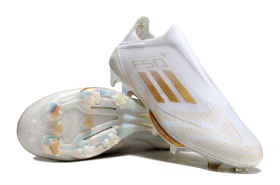 Unisex Adidas F50+ Lightstrike Pro Laceless FG Football Boots - White/Gold