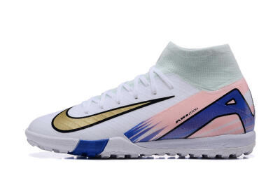 Unisex Nike Air Zoom Mercurial Superfly 10 Elite TF Football Shoes - White/Gold/Blue/Pink