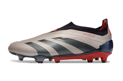 Men's Adidas Predator Elite Laceless FG Football Boots - Platinum Metallic/Aurora Black/Carbon