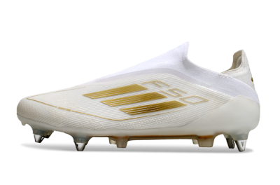 Men's Adidas F50 Elite Laceless SG Football Boots - White/Gold