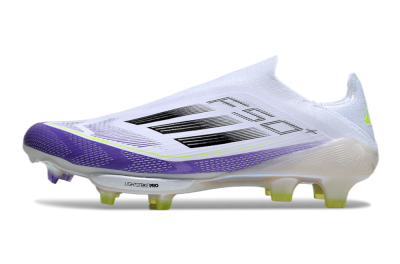 Men's Adidas F50+ Elite Lightstrike Pro Laceless FG Football Boots - White/Purple/Black