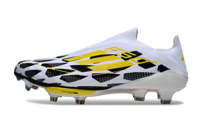 Unisex Adidas F50+ Elite Lightstrike Pro Laceless FG Football Boots - White/Black/Yellow