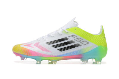 Men's Adidas F50 Elite FG Football Boots - White/Pink/Yellow