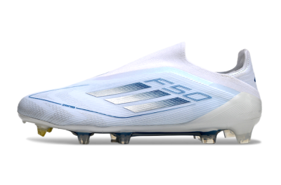Men's Adidas F50 Elite Laceless FG Football Boots - White/Silver/Blue