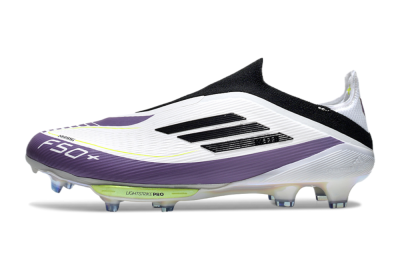 Men's Adidas F50+ Elite Lightstrike Pro Laceless FG Football Boots - White/Black/Purple