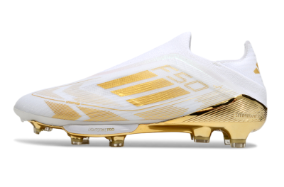 Men's Adidas F50+ Elite Lightstrike Pro Laceless FG Football Boots - White/Gold