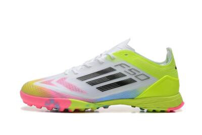 Men's Adidas F50 Pro TF Football Shoes - White/Pink/Black/Yellow