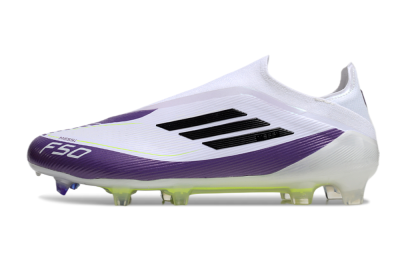 Men's Messi x Adidas F50 Elite Laceless FG Football Boots - White/Black/Purple