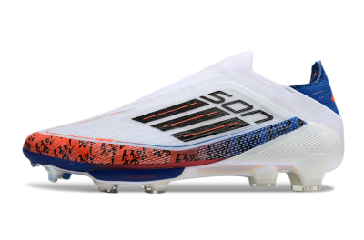Men's Adidas F50 Elite Lightstrike Pro Laceless FG Football Boots - White/Orange/Blue