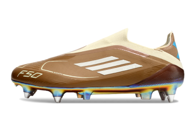 Men's Messi x Adidas F50 Elite Laceless Benito SG Football Boots - Brown/White/Blue
