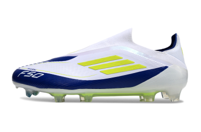 Men's Messi x Adidas F50 Elite Laceless FG Football Boots - White/Blue/Yellow