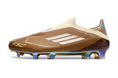 Men's Messi x Adidas F50 Elite Laceless Benito FG Football Boots - Brown/White/Blue