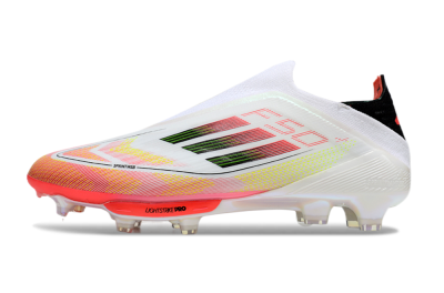 Men's Adidas F50 Elite Lightstrike Laceless FG Football Boots - White/Red/Yellow