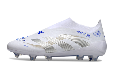 Men's Adidas Predator Laceless Elite 25 FG Football Boots - White/Blue/Silver