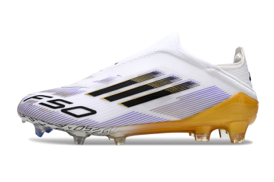 Unisex Adidas F50 Elite Laceless FG Football Boots - White/Black/Gold