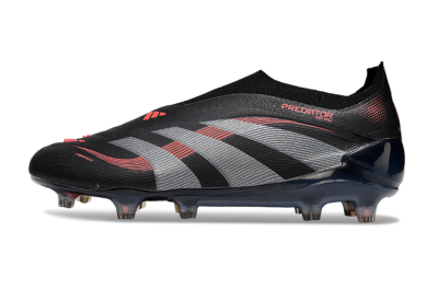 Men's Adidas Predator 25 Elite Laceless FG Football Boots - Black/Grey/Red