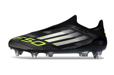 Men's Adidas F50 Elite Laceless SG Football Boots - Black/Silver/Yellow