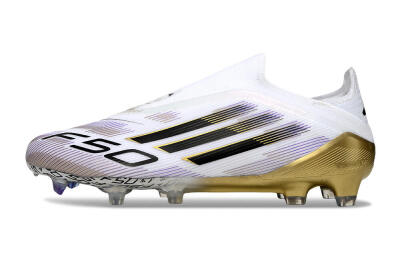 Men's Adidas F50 Elite Laceless FG Football Boots - White/Black/Purple/Gold