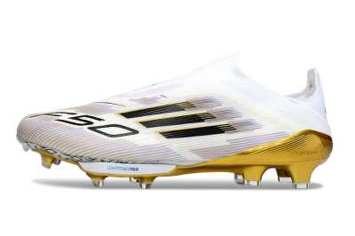 Men's Adidas F50+ Elite Lightstrike Pro Laceless FG Football Boots - White/Black/Gold