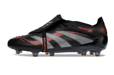 Men's Adidas Predator 25 Elite Foldover Tongue FG Football Boots - Black/Silver/Red