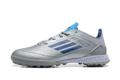Men's Adidas F50 Pro TF Football Shoes - Silver/Blue/White