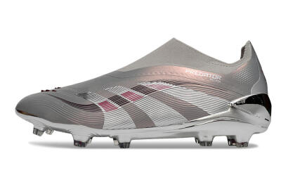 Unisex Adidas Predator 25 Elite Laceless FG Football Boots - Grey/Silver/Red