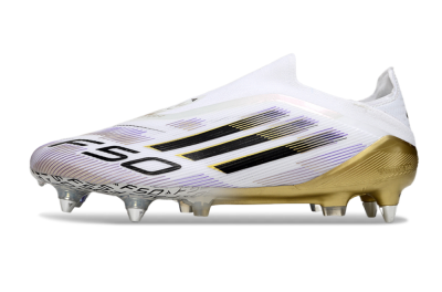 Men's Adidas F50 Elite Laceless SG Football Boots - White/Purple/Gold