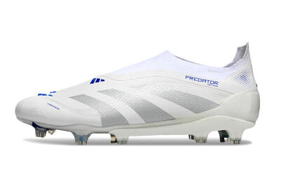Men's Adidas Predator 25 Elite Laceless FG Football Boots - Beige/Silver/White