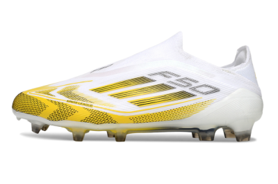 Men's Adidas F50 Elite Kings League Laceless FG Football Boots - White/Yellow/Black