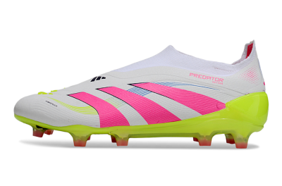 Unisex Adidas Predator Laceless Elite 25 FG Football Boots - White/Pink/Yellow