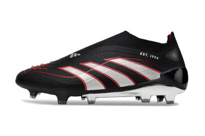 Men's Adidas Predator 25 Elite Laceless FG Football Boots - Black/Silver/Red