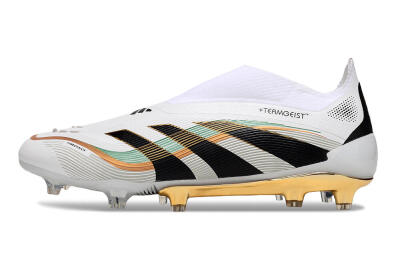 Unisex Adidas Predator 25 Elite Laceless FG Football Boots - White/Black/Gold