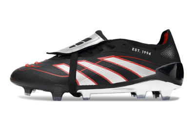 Men's Adidas Predator 25 Elite Foldover Tongue FG Football Boots - Black/Silver/Red