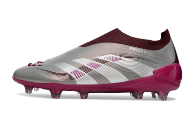 Men's Adidas Predator 25 Elite Laceless FG Football Boots - Silver/Red/Pink