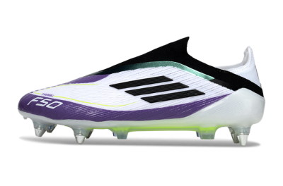 Men's Messi x Adidas F50 Elite Laceless SG Football Boots - White/Purple/Black