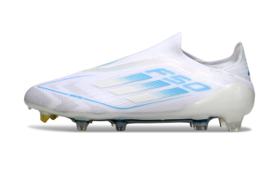 Men's Adidas F50 Elite Laceless FG Football Boots - White/Blue