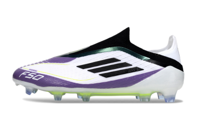 Men's Messi x Adidas F50 Elite Laceless FG Football Boots - White/Purple/Black
