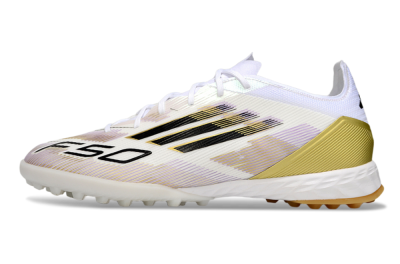 Men's Adidas F50 Pro TF Football Shoes - White/Black/Gold
