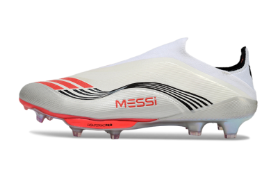Men's Messi x Adidas F50+ Elite Laceless FG Football Boots - Silver/Red/Black
